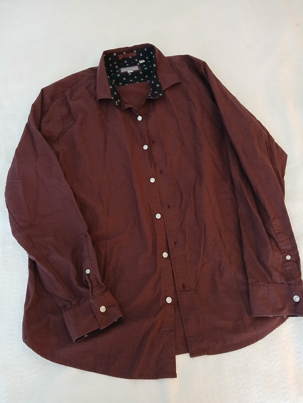 Ted Baker Men's Wine And Black Checkered Button-Up Dress Shirt
